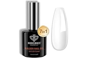 modelones Gel Construction Ongle UV, 7-in-1 Builder Gel, Gummy Base Pose Americaine, Gel Builder de renforcement, UV/LED Ongles forts et résistants, Capsules et Extensions, Renforcement,Nail Art 15ML