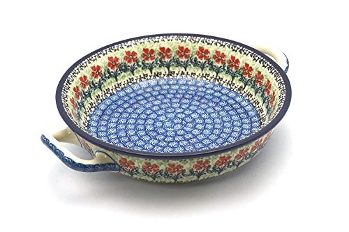 Polish Pottery Round Baker w/ Handles ~ Small - Maraschino