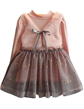 Hirolan Mode Kleinkind Kinder Lange Hülse Bowknot Pullovers Patchwork Prinzessin Kleid Baby Mädchen Winter Baumwolle...