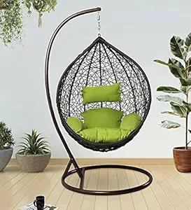 Flying Arrow Outdoor Furniture Single Seater Swing, Beautiful Swing with Stand (Black Swing with Sky Blue Cushion) (Black Swing with Green Cushion)