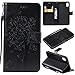 Produktbild iPhone XR Hülle, Conber Lederhülle Handyhülle mit [Frei Schutzfolie], PU Tasche Leder Flip Case Cover Vintage Emboss Katze und Baum Schutzhülle für Apple iPhone XR - Schwarz