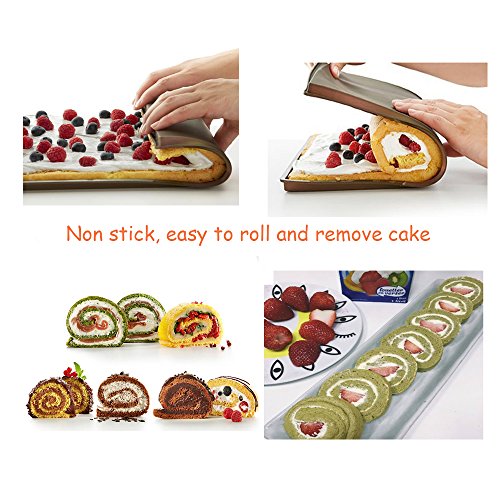 hangnuo Silikon antihaftbeschichtet Swiss Roll & Rouladen Backblech 31,5 x 26,9 x 0,9 cm rot - 2