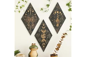 Ueiwffzo Mondphasen Wanddeko Mandala Holz Boho Wand Deko Wanddekoration Kunstdekoration Wandbehang für Schlafzimmer Esszimmer Wohnzimmer Büro Küche Korridor (A+B+C)