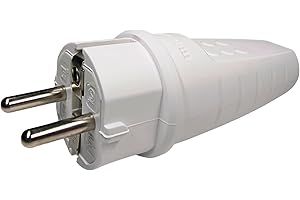 SPY-EARPIECE.COM Gumowa wtyczka zewnętrzna, 230 V, 16 A, IP44, kabel burzowy do maks. 2,5 mm², wtyczka odporna na pęknięcia, wodoszczelna wtyczka, wtyczka z zestykiem ochronnym z tulejką chroniącą przed (Biały)