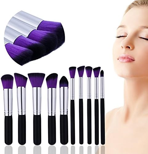 Make up Brush Set 10 pcs Premium Makeup Brushes Professional Foundation Blending Contour Eyeshadow Blush Lip Eye Face Cosmetic Beauty Brushes Tool Travel Set (Purple)