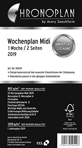 Preisvergleich Produktbild CHRONOPLAN Wochenplan 2019, 1 Woche 2 Seiten, Midi, Spalten