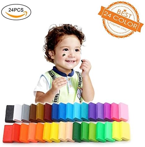 Polymer Clay 24 Colors Oven Bake DIY Colorful Clay Safe and Nontoxic Soft Modelling Moulding Colorful DIY Toys by Renoliss, Best Gift for kids (12.35 ounce)