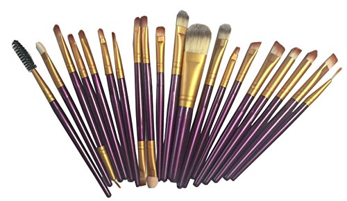 WANGSAURA Pro Cosmetic 20pcs Makeup Brush Set Soft Face Powder Foundation Eyeshadow Eyeliner Lip Blusher (Purple)