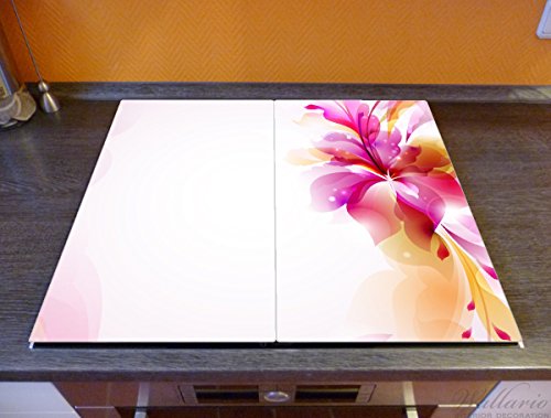 Wallario Herdabdeckplatte / Spritzschutz aus Glas, 2-teilig, 60x52cm, für Ceran- und Induktionsherde, Pinkes Blumenbuket - 2