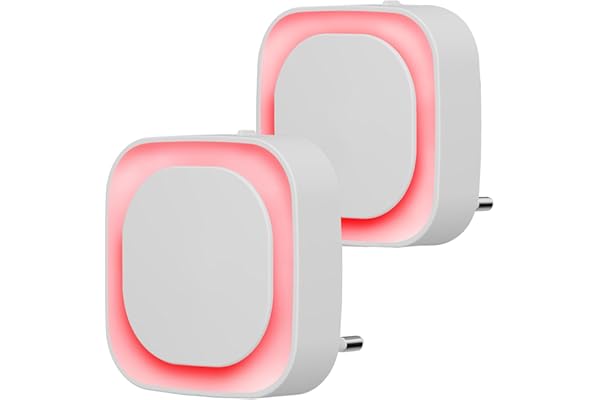 YUNLEX Lámpara de Noche Enchufable 2 Unidades, Luz Tenue Roja Nocturna, Encendido Automático al Anochecer y Apagado al Amanecer, LED Regulable para Dormitorio, Cuarto de Bebé, Baño