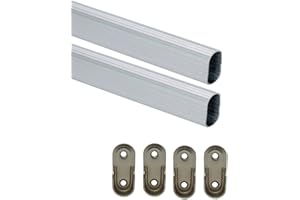 Hooz 2x Kleiderstange für Schrank 100cm, Kleiderschrank Stange für Pax, Vielseitig Einsetzbares Kleiderstangen, Ovales Metall Schrankrohr in Verschiedenen Größen (inkl. 4x Halter)