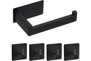 Revivoer Self Adhesive Toilet Roll Holder - 5 Packs Stainless Steel Wall Mounted Toilet Paper Holder, Rustproof Tissue Holder with 4 Towel Hooks for Bathroom Washroom Toilet Kitchen