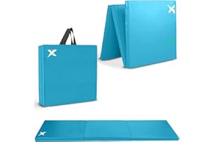 Xn8 Sports Tri-Fold Gymnastics Tumble Mat - 6cm Thick & 6Ft Long Foldable Gymnastic Exercise Mat for Kids and Adults- Non Slip PU Leather Surface Crash Mat with Carrying Handles for Yoga Pilates