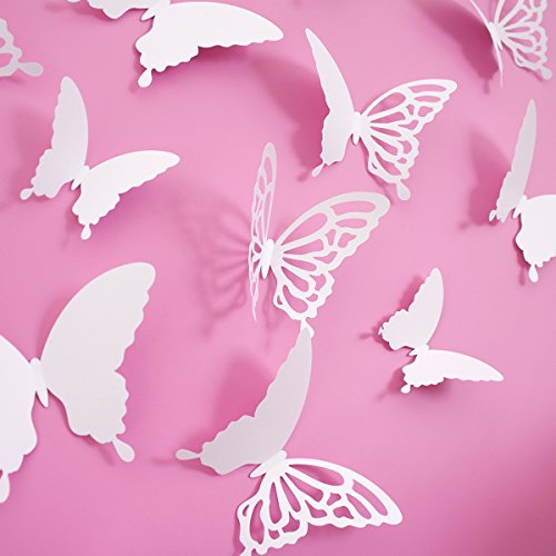Wandkings 3D Schmetterlinge in WEIß mit Ornamenten / Muster, 12 STÜCK im Set mit Klebepunkten - 2