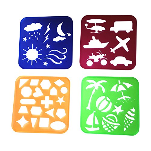 Jumbo Schablonen-Set, 34-tlg., inkl. 20 Malschablonen + Bastelschere + Block + 10 Buntstiften Inkl. praktischer Tragetasche. Zeichenschablonen, Schablonenmalerei, Stencil-Set - 5