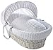 Luxury British Made White Wicker Moses Basket With White Marshmallow Covers And Rocking Stand