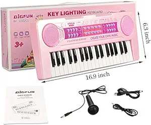 munchkin land 37 keys multi-function charging electronic kids piano keyboard educational toy organ for kids toddlers children with microphone,Eco friendly plastic (pink)- Pack of 1