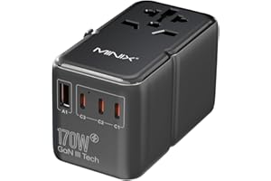MINIX 170W Reiseadapter Weltweit,GaN III Travel Adapter with 3 USB-C & 1 USB-A Ports, International Power Adapter, AC Outlet,Compatible with US/UK/EU/AU for Laptops, Tablets, Phones, Cameras