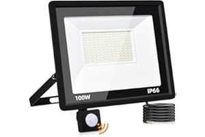 LITGLOBE 100W Projecteur LED Exterieur Detecteur de Mouvement,10000LM Spot LED Extérieur Detecteur de Mouvement,6500K Blanc froid Eclairage Exterieur,IP66 Etanche Lampe Exterieur pour Jardin Terrasse Garage