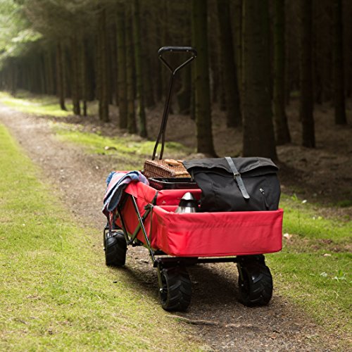 Ultrasport Carro plegable, carretilla con funda para el transporte, práctico carro de exterior y para pícnic, ideal para excursiones y para la playa, con bolsa de transporte, rojo, carga máx. 100 kg