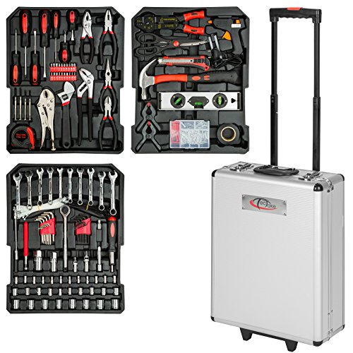 TecTake 377 teiliger Werkzeugkoffer mit Werkzeug bestückt | 3 Schubladen | 37x16x98 cm