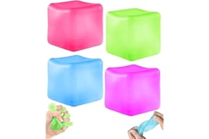 CADOAL 4PCS Large Stress Balls for Kids Adults, Ice Cube Squeeze Fidget Toy Set Colorful Squeeze Cube Sensory Squishy Toys Anxiety Relief for Children Boys Girls Men Women for Home School Office，5cm