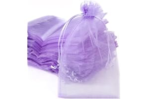 DUORIES 50 Sacchetti in organza riempire,sacchetti regalo in organza,sacchetti regalo con cordoncino,sacchetti per festival,feste,matrimoni,bomboniere,sacchetti per gioielli,lavanda,10 x 12 cm,viola chiaro