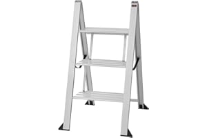 ‎WIBE LADDERS Alu Trittleiter Vikingstep Maxi von WIBE LADDERS I 720mm hoch I Belastbar bis 150kg I Kompakte Aluminium Klapptrittleiter mit 3 Stufen I Nur 35mm breit I 728143