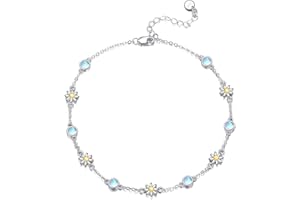 YFN 925 Sterling Silber Armband mit Gänseblümchen Blüten und Mondstein Zierliches Naturstein Schmuck Armband für Frauen Mädchen