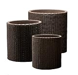Keter Indoor/Outdoor Rattan Style Garden Planters, 3 Size Set Round Plant Pots - Brown (Garden &amp; Outdoors)