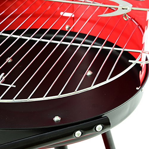 Nexos Rundgrill mit Ablage Grillwagen BBQ Grill Holzkohlegrill rot 70 x 40 cm Bratenspieß Windschutz Spritzschutz Räder Outdoor Terrasse Garten Balkon Standgrill freistehend Rost - 3