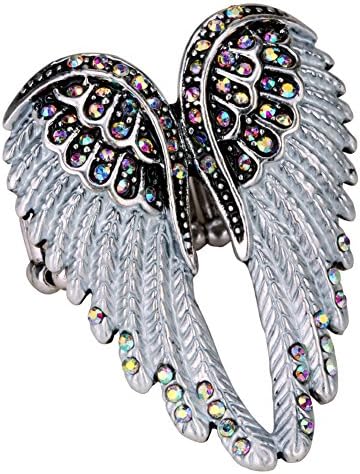 Angel Jewelry Women's Crystal Angel Wings Stretch Rings Biker Jewelry