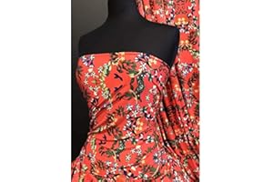 Spun Poly Viscose Elastine Stretch Fabric | Dressmaking & Display Material | Same Day Dispatch | Sold by The Metre | by Tia Knight (Orange/Multi Gardenia, SQ374 ORMLT)