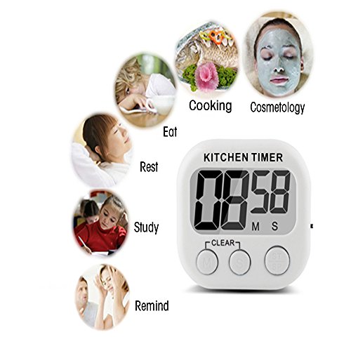 Giancomics Groß LCD Display Magnet Digitaler Kitchen Timer Küchentimer Küchenwecker Kurzzeitmesser Stoppuhr Elektronische Erinnerung Alarm (Weiß) - 4