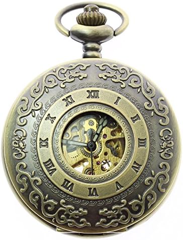 itemstoday Half Hunter Engraved Roman Numerals Hollow Case Automatic Movement Pocket Watch Box