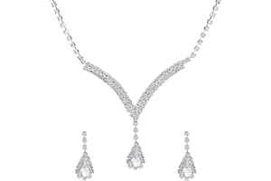HSAJS Set di gioielli da Sposa Collana e Orecchini con Strass Girocollo Pendente Collane in Argento Parure gioielli da Donna per Donne e Ragazze San Valentino