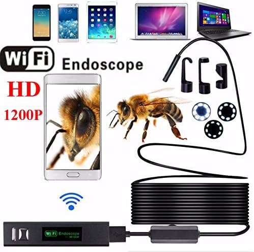 OWIKAR Wifi Endoscope 1200P HD Wifi IP68 Waterproof Borescope Inspection Camera With 2.0 Megapixels for Motor Engine, Sewer, Pipe and Vehicle Support Android/ iOS4.2(and above)/ Windows/ Mac (33FT)