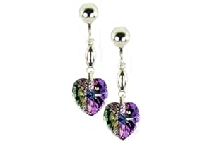 Black Moon Pink Blue Purple Vitrail Light Crystal Heart Medium Drop Clip On Earrings