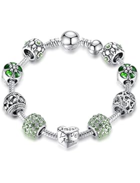 Armband Charms Damen mit Grün Kristallen Herz Liebe Anhänger Geschenk Hochzeit Geburtstag