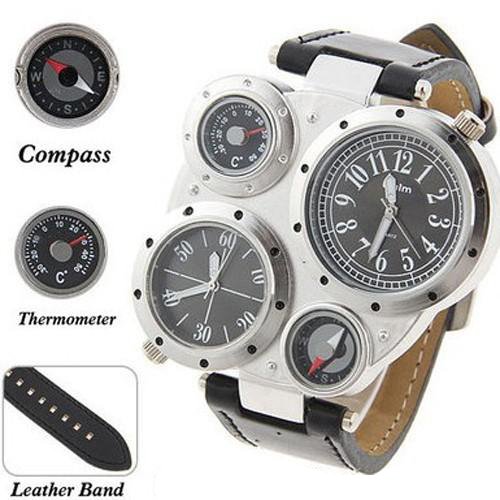 Armbanduhr OULM Design Dual-Timer Japan Movt Zeit Compass Thermmeter HP9415 Schwarz Armbanduhr OULM Design Dual-Timer Japan Movt Zeit Compass Thermmeter HP9415 Schwarz