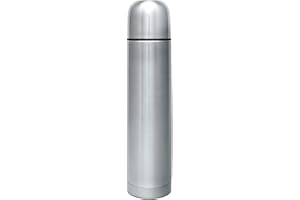 GRÄWE Thermosflasche, Edelstahl Trinkflasche, Thermoskanne, Isolierflasche für unterwegs mit Becher, Auslaufsicher, Spülmaschinengeeignet, Silber, 1 Liter