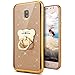 Produktbild KunyFond TPU Silikon Hülle Glänzend Glitter Schutzhülle mit Ring Stand Holder Handyhülle Diamant Strass Handytache Weichem Case Cover Etui TPU Bumper Schale für Samsung Galaxy J3 2017 (Gold)