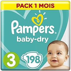 Pampers - Baby Dry - Couches Taille 3 (6-10 kg) - Pack 1 mois (x198 couches)