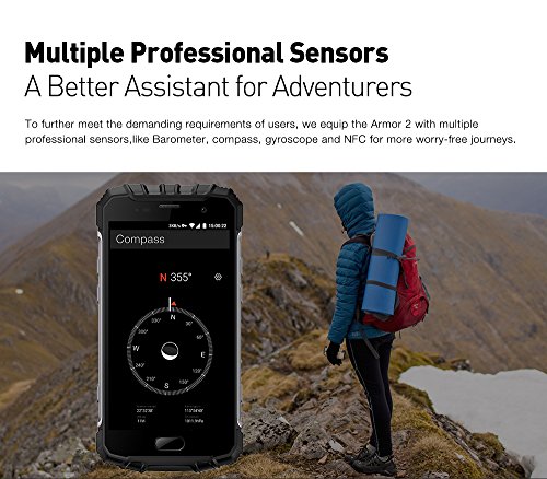 Ulefone Armor 2 Outdoor Smartphone ohne Vertrag (5 Zoll FHD Display, Octa-Core Prosessor, 6GB RAM+64GB ROM, 16MP/13MP Kameras, IP68-Zertifizierung, Wasserdicht, Dual-SIM (Nano), Android 7.0) dark grey