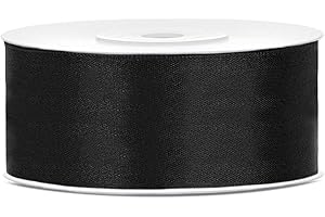 DaLoKu Satinband 6/12/25/38/50/100mm x 25m Geschenkband Schleifenband, Größe: 25mm x 25m, Farbe: Schwarz
