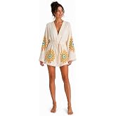 Sedna Kadın Ekru M&uuml;slin Kimono Bornoz &ndash; Kuşaklı, P&uuml;sk&uuml;l Detaylı, Oversize Rahat Kesim Plaj &amp; Ev Giyim