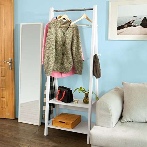 SoBuy® Ständer, Kleiderständer, Kleiderstange, Garderobenständer, Kindergarderobe,Hängeregal, mit zwei Ablagen, FRG59-W - 5