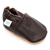 Soft Leather Baby boys or girls Shoes with Suede Soles by Dotty Fish. Chocolate Brown Plain design