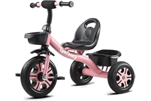 Lyefancy Kids Tricycle for 2-5 Years Old, Kids Trike with Basket and Removable Pedal, Toddler Tricycle 3 Wheel Bike Children Riding on Toys, Birthday for Boys Girls(Pink)