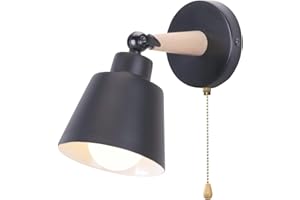 iDEGU Applique Murale Rétro Vintage E27 Luminaire Plafonnier Industriel en Bois et Métal Réglable Lampe Murale Interieur avec Interrupteur Applique Moderne pour Chambre Couloir Cuisine Salon (Noir)